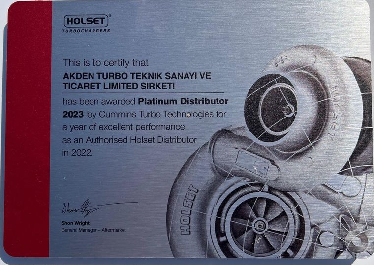 Cummins Turbo Technologies Platinum Distributor 2023 certificate
