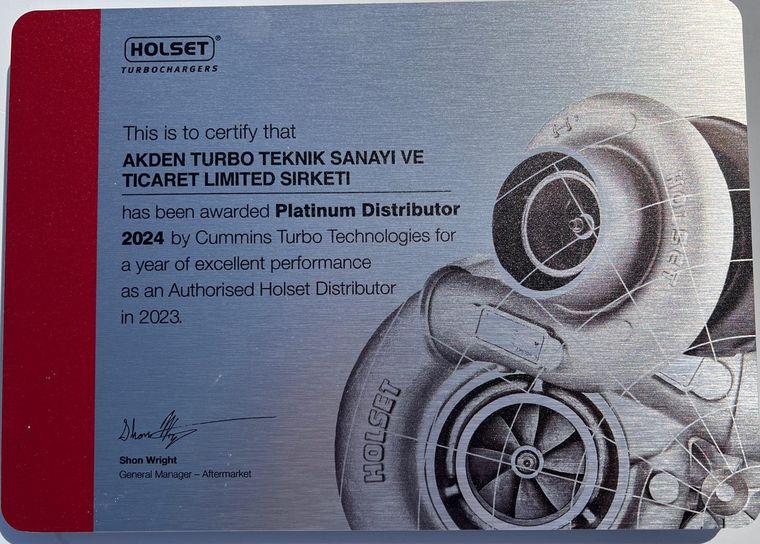 Cummins Turbo Technologies Platinum Distributor 2024 certificate